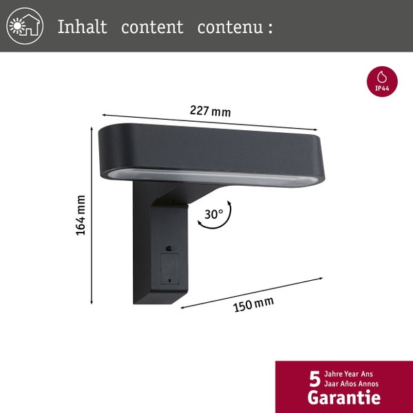 House LED Außenwandleuchte Ito Bewegungsmelder Horizontale Ausrichtung IP44 227x159mm 3000K 6W 450lm 230V 65° Anthrazit Metall, Kunststoff
