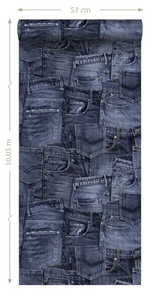 ESTAhome Tapete Jeansstoff Tintenblau - 53 cm x 10.05 m - 137736