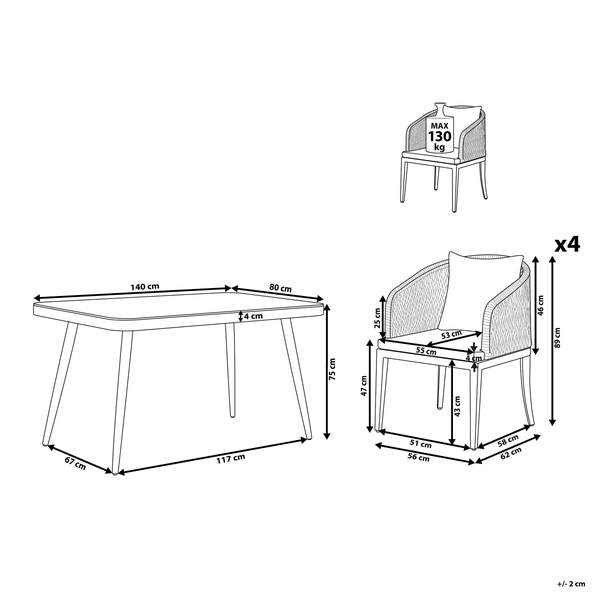 Gartenmöbel Set 4-Sitzer LIPARI inkl. Kissen Metall Grau