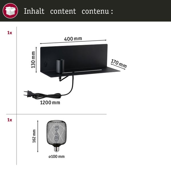 Wandleuchte Devara E27 1800K 110lm 230V 3,5W Schwarz matt