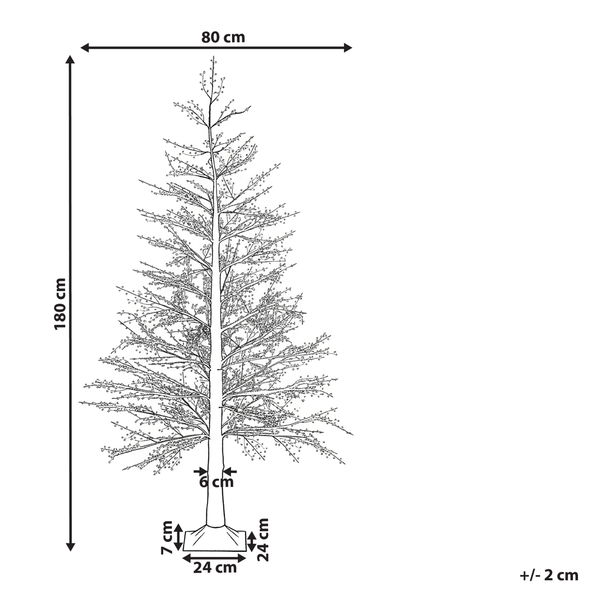 Abbildung eines künstlichen Baumes mit Abmessungen von 180 cm Höhe und 80 cm Breite