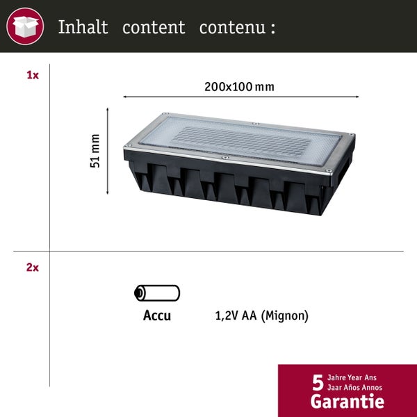 Solar LED Bodeneinbauleuchte Box IP67 2700K 7,5lm Edelstahl, Klar