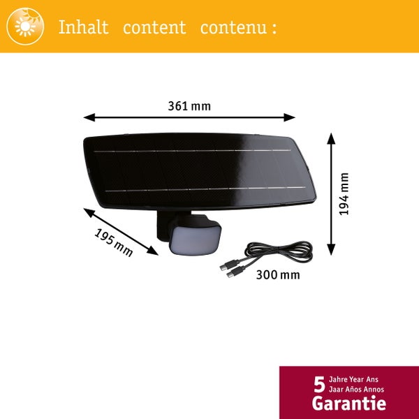 Solar Fluter Flotas inkl. Dämmerungsgesteuerter Bewegungsmelder (HF) IP65 3000K 700lm Anthrazit