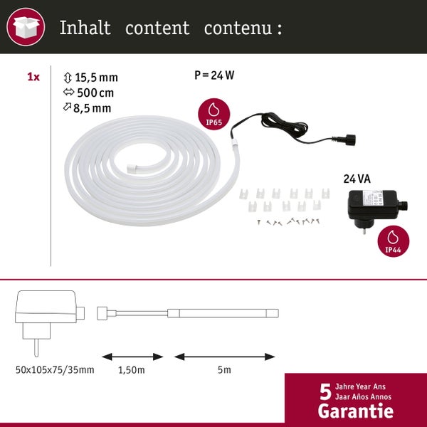 SimpLED LED Strip Outdoor Komplettset 5m beschichtet IP65 20W 420lm/m 40 LEDs/m 6500K 24VA