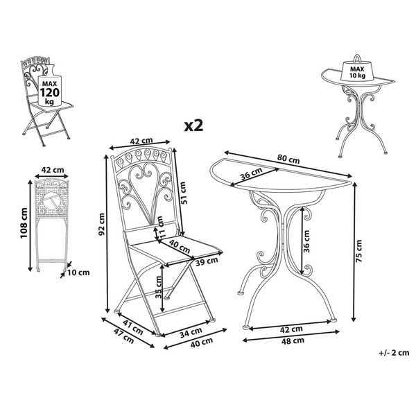 Bistro Set NURRA Metall Grau