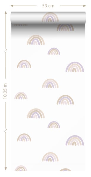 ESTAhome Tapete Regenbogen Violett und Beige und Weiß - 53 cm x 10.05 m - 139683