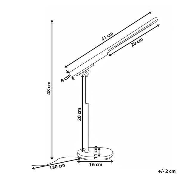 Abbildung einer Schreibtischleuchte mit Maßangaben