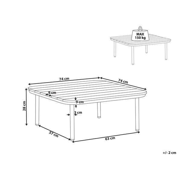 Outdoor Couchtisch SENISE 74 cm 74 cm Metall Braun