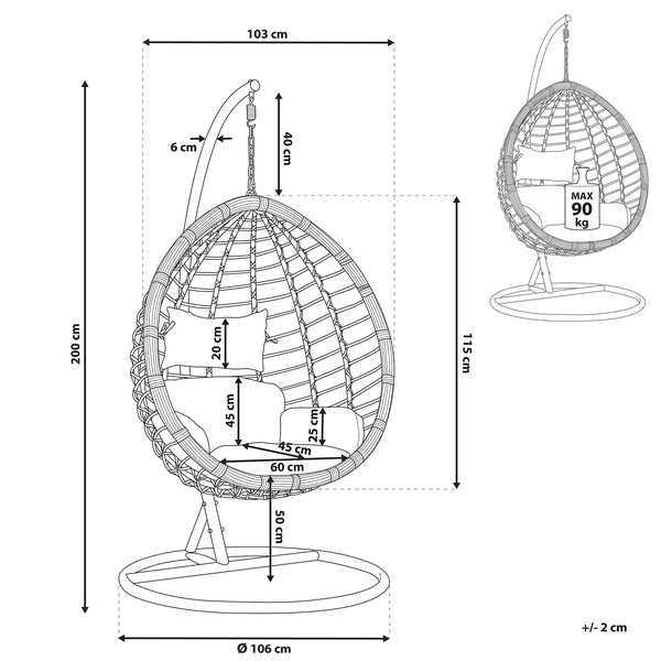 Hängesessel mit Gestell FANO Polyrattan Weiß