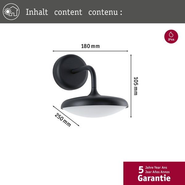 LED Außenwandleuchte Nostro seewasserresistent IP44 rund 180x250mm 3000K 10W 900lm 230V Anthrazit Aluminium