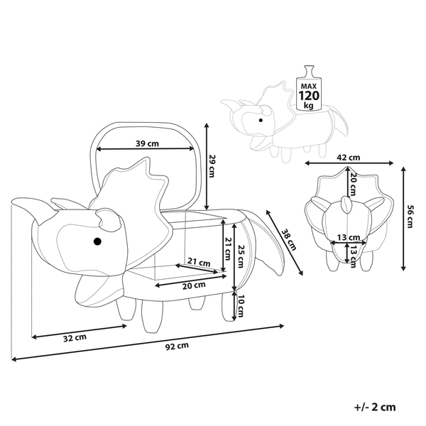 Abmessungen eines Kinder Triceratops Sessels