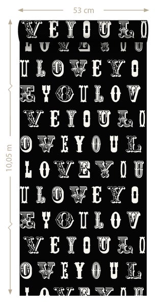 ESTAhome Tapete love you - Sprüche Schwarz und Weiß - 53 cm x 10.05 m - 136836