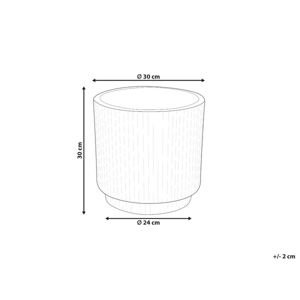 Skizze eines Pflanzgefäßes mit den Maßen 30 cm Höhe und 30 cm Durchmesser oben, 24 cm Durchmesser unten.
