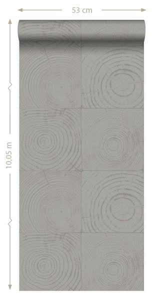 Origin Wallcoverings Tapete Querschnitte von Baumstämmen Dunkelgrau - 53 cm x 10.05 m - 347548