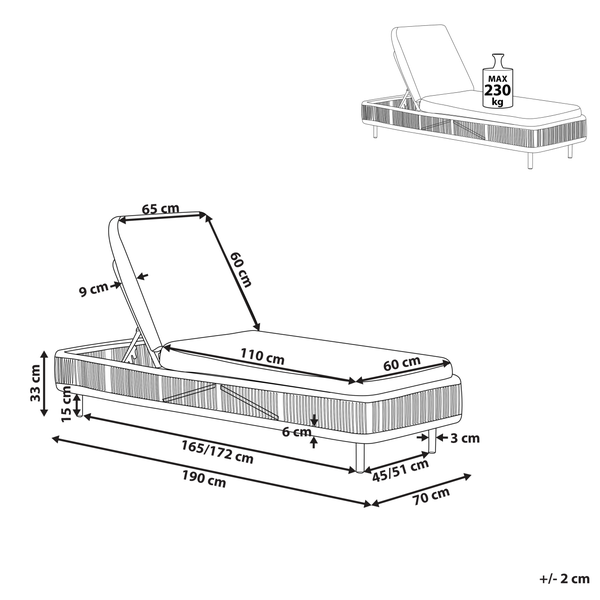 Sonnenliege mit Kissen OSINI Polyrattan Grau