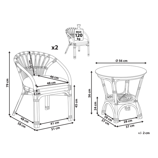 Bistro Set inkl. Kissen PECORINI Rattan Schwarz