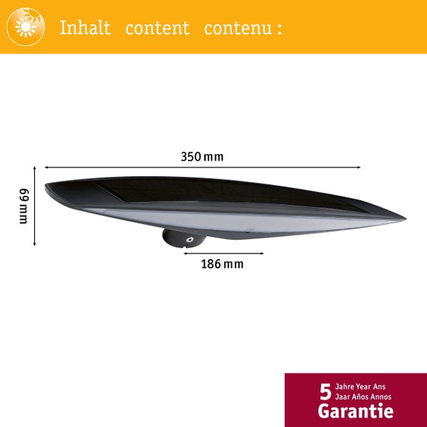 Solar LED Außenwandleuchte Kiran Bewegungsmelder IP44 3000K 280lm Anthrazit