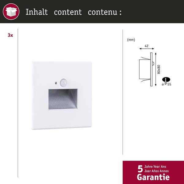 Set LED Wandeinbauleuchte Edge 3er-Set 80x42mm 3x1,2W 3x25lm 230V 2700K Weiß matt