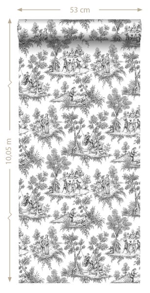 ESTAhome Tapete Toile de Jouy Schwarz - 53 cm x 10.05 m - 136820
