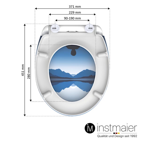 instmaier WC Sitz WC1 | Toilettendeckel mit Absenkautomatik | Klobrille Bergsee-Motiv | Oval | mit Schnellverschluss | Duroplast