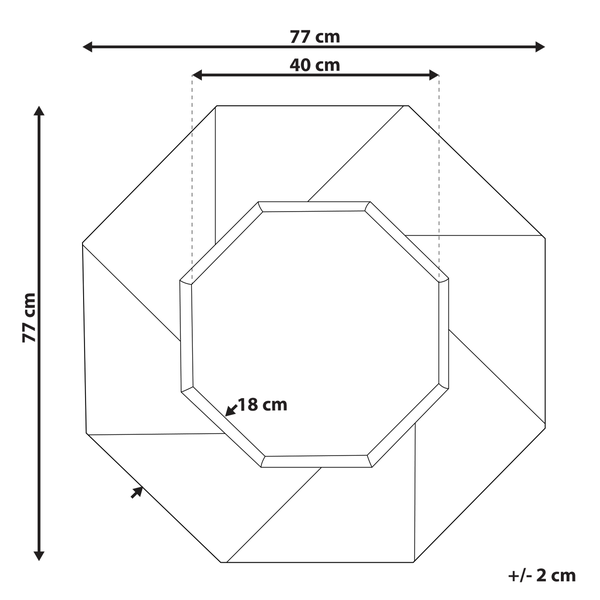 Technische Zeichnung einer achteckigen Sandkiste mit Maßangaben