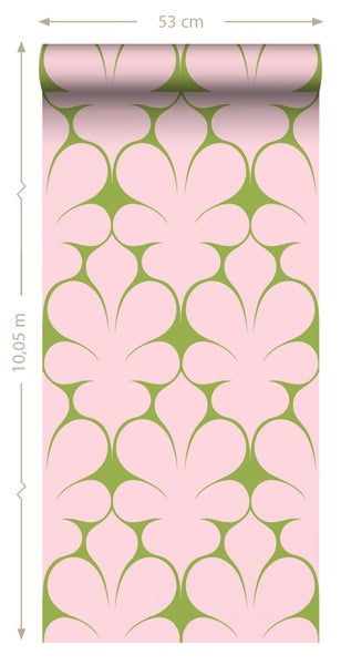 ESTAhome Tapete Retro-Ornamente Rosa und Grün - 50 x 900 cm - 131563