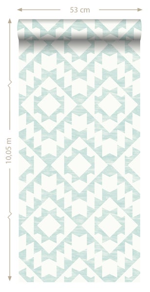 ESTAhome Tapete Marrakescher Aztec-Teppich Pastell Mintgrün und Weiß - 53 cm x 10.05 m - 148674