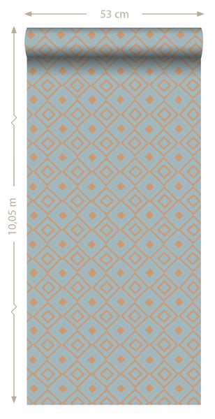 ESTAhome Tapete Karomuster Vintage Blau und Kupferbraun - 53 cm x 10.05 m - 128830
