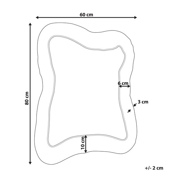 Technische Zeichnung eines Spiegels mit den Maßen 60 mal 80 Zentimeter
