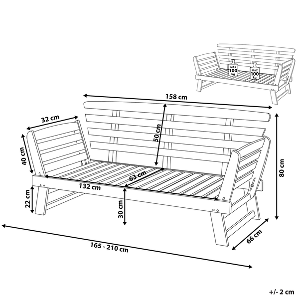 Gartenbank mit Auflage PORTICI 210 cm Eukalyptusholz Hellbraun / Taupe