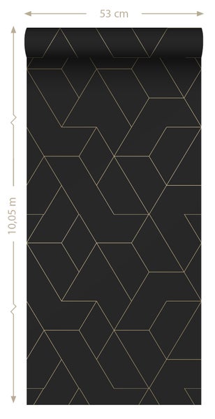 ESTAhome Tapete grafische Linien Schwarz und Gold - 50 x 900 cm - 139945