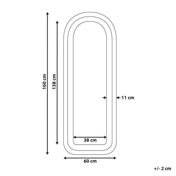 Technische Zeichnung eines Spiegels mit den Maßen 160 mal 60 Zentimeter