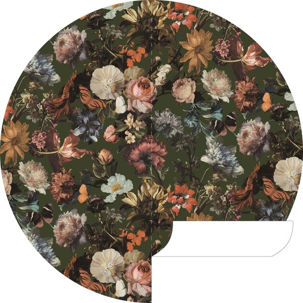 ESTAhome selbstklebende runde Tapete Blumen Olivgrün - Ø 140 cm - 159013