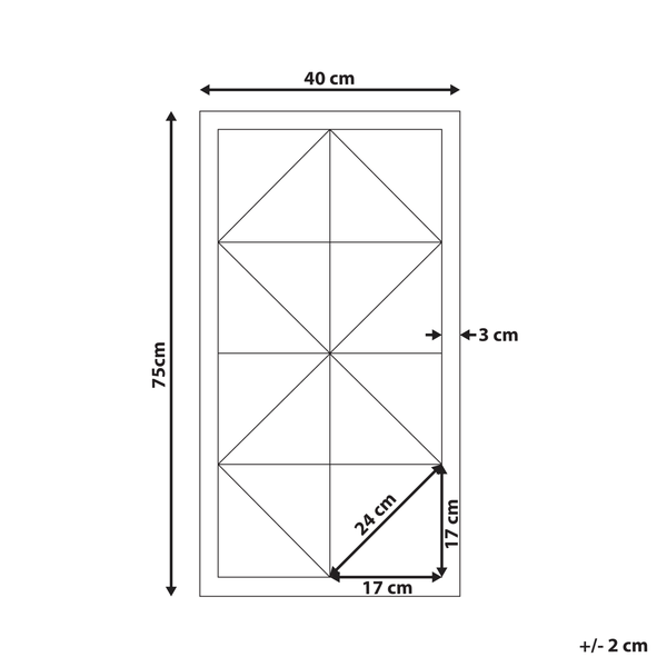 Abmessungen eines Fensters mit geometrischem Design, 40 x 75 cm