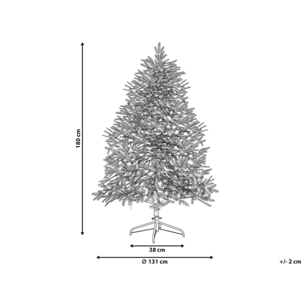 Illustration eines künstlichen Weihnachtsbaums mit Höhen- und Durchmesserangaben