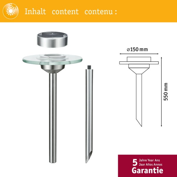 Solar LED Gartenstrahler Ufo IP44 3000K Edelstahl, Klar