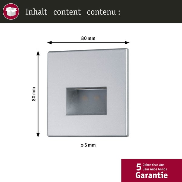 LED Wandeinbauleuchte Edge Quadro eckig 80x5mm 1,2W 50lm 230V 2700K Chrom matt