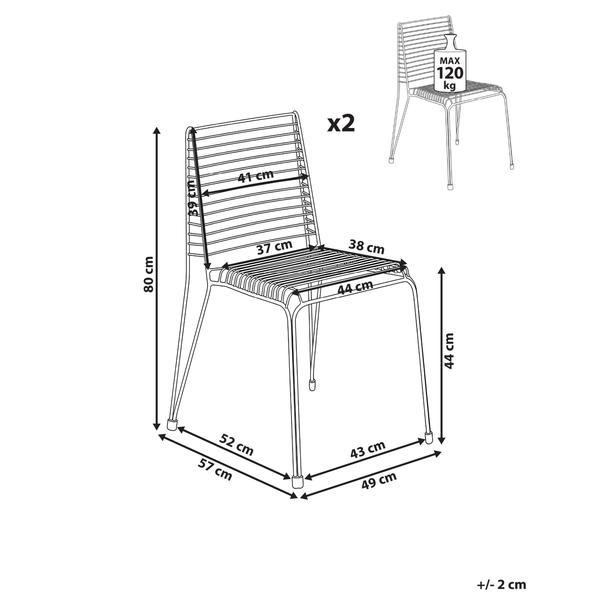 Schwarzer Metallstuhl mit horizontalen Streben.
