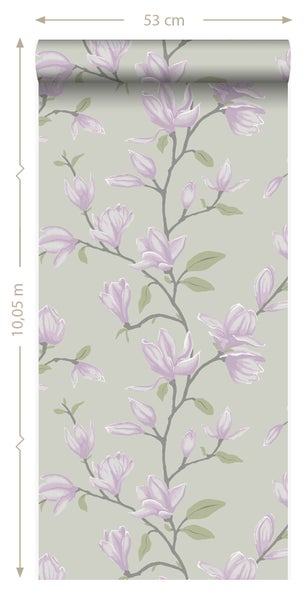 Origin Wallcoverings Tapete Magnolie Meeresgrün und Violett - 53 cm x 10.05 m - 347051