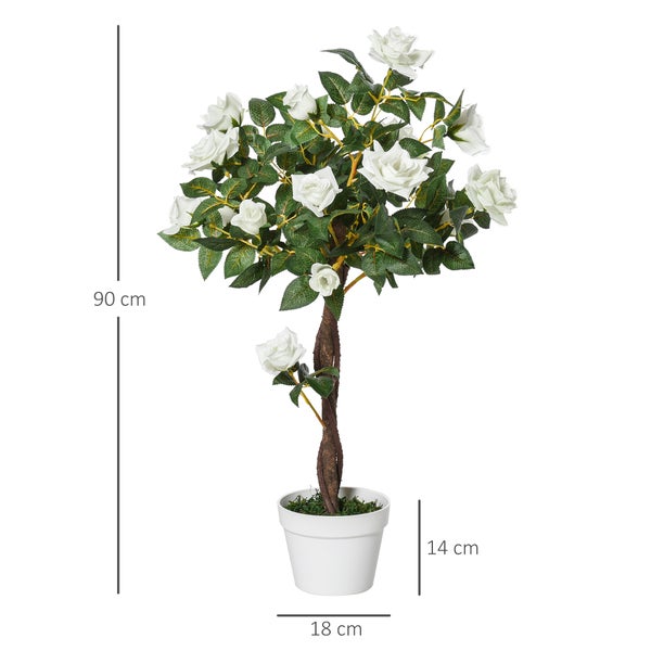 Outsunny künstliche Rosenpflanzen groß 90 cm Kunstpflanze, Plastik künstliche Pflanzen Rosenbaum im Topf, Kunstbaum wie echt für Wohnzimmer Schlafzimmer Büro moderne Dekoration Geschenk