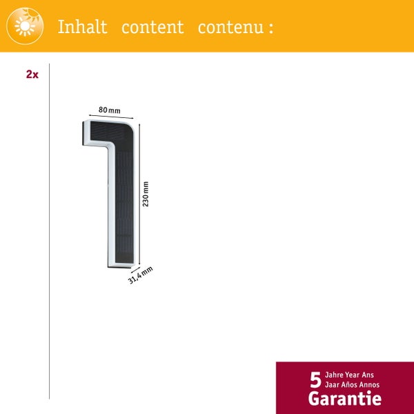 Set Solar LED Hausnummernleuchte inkl. wechselbarer Akku Nummer 11 3000K 2x6lm 2x0,2W Schwarz