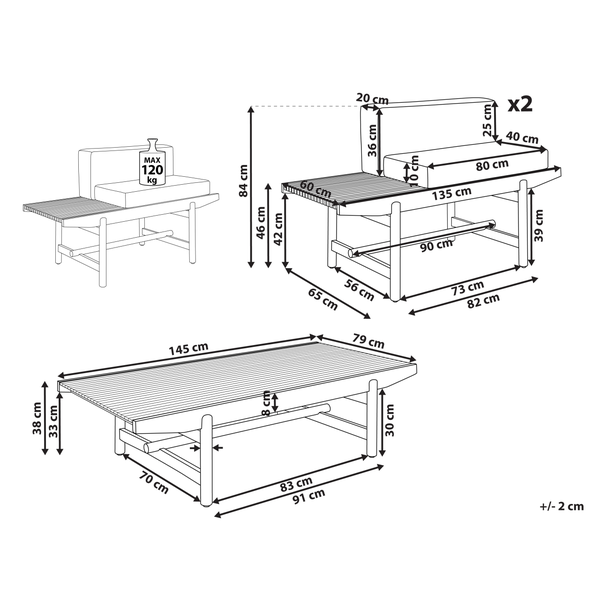 Lounge Set mit Tisch 2-Sitzer GIAVENO Akazienholz Cremeweiß