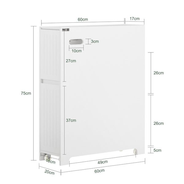 Skizze eines weißen Badezimmerschranks mit Maßangaben