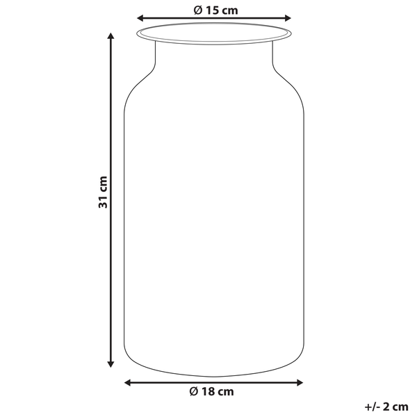 Skizze einer Vase mit Maßangaben: 31 Zentimeter Höhe, 15 Zentimeter Durchmesser oben, 18 Zentimeter Durchmesser unten