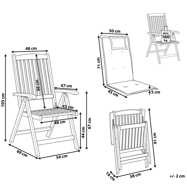 Set mit 6 Stühlen und Sitzkissen JAVA Akazienholz Blau
