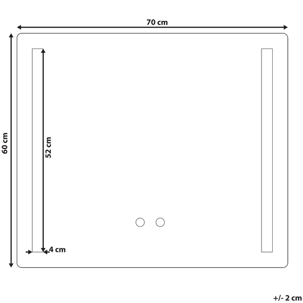 Technische Zeichnung eines Spiegels mit den Maßen 70 mal 60 Zentimeter