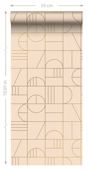ESTAhome Tapete Art Decó Muster Pfirsichrosa und Gold - 53 cm x 10.05 m - 139206