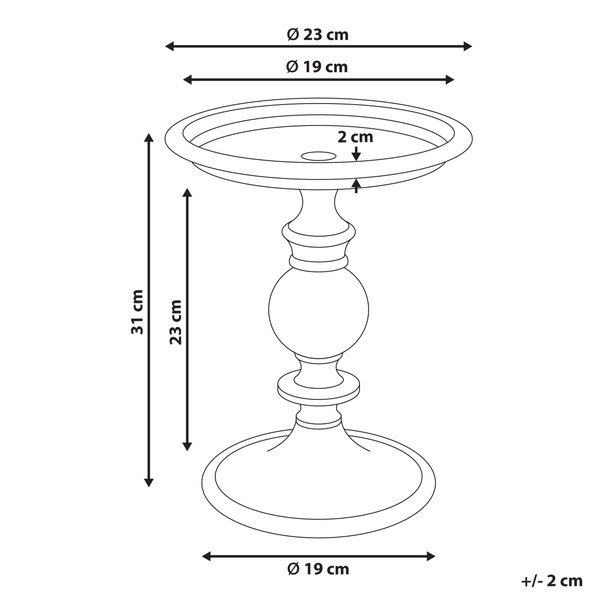 Skizze eines Beistelltisches mit Durchmesser- und Höhenangaben