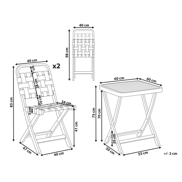 Bistro Set klappbar CALCIANO zertifiziertes Akazienholz Braun