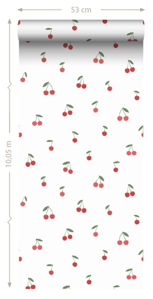 ESTAhome Tapete Kirschen Weiß und Rot - 50 x 900 cm - 131652